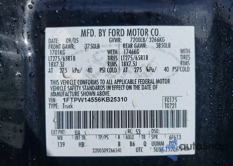 2006 Ford F-150 Fx4/Lariat/Xlt from USA, damaged, VIN 1FTPW14556KB25310